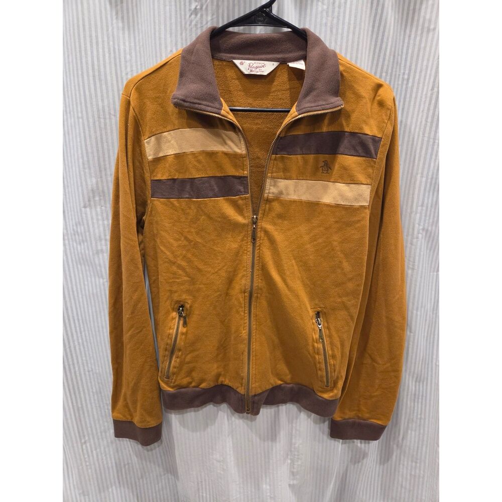Vintage Original Penguin Track Jacket Mens S Retro 70s Mustard Yellow Brown